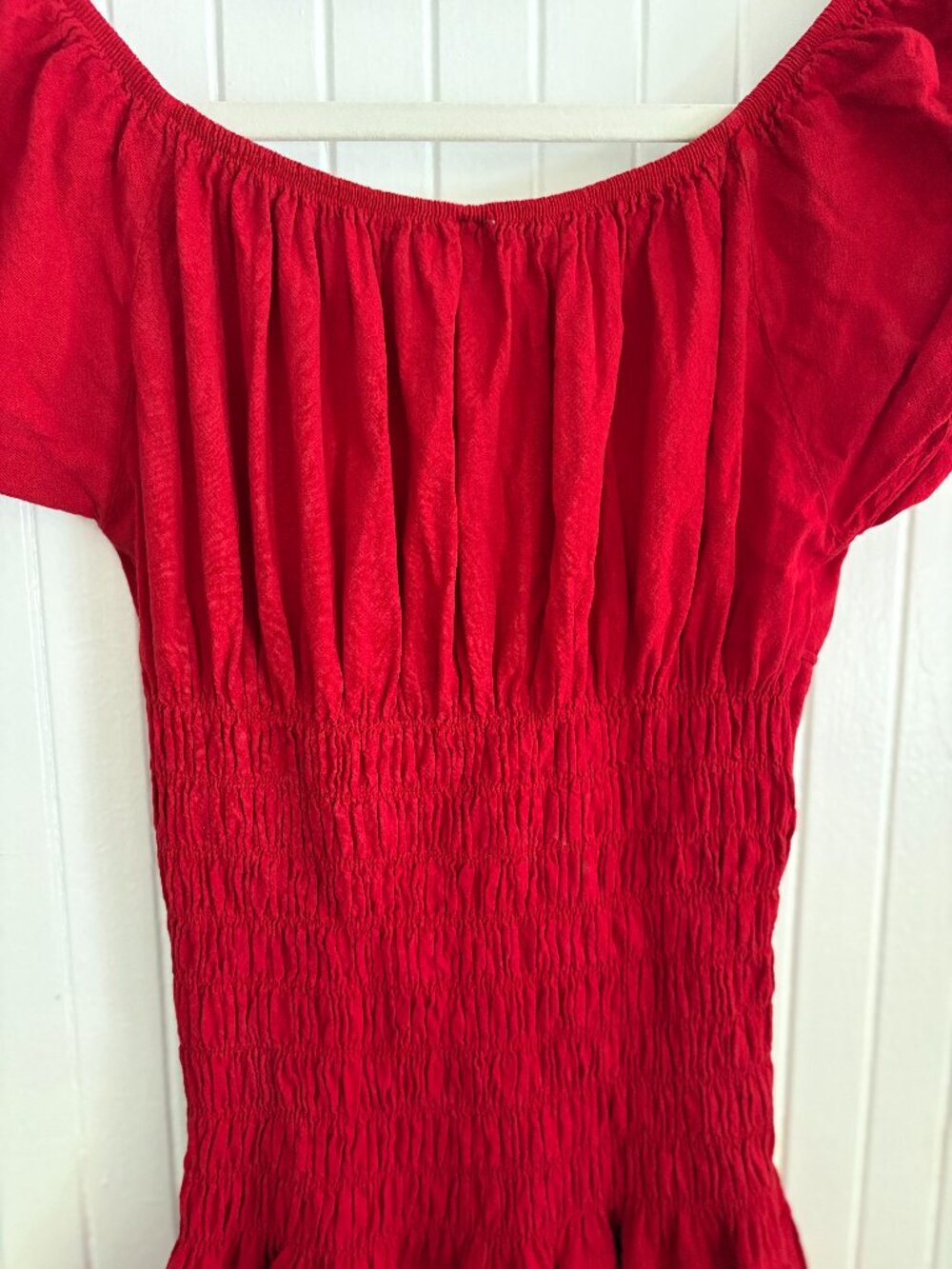 100% Cotton Smocked Peasant Mini Dress - Picture 14 of 16